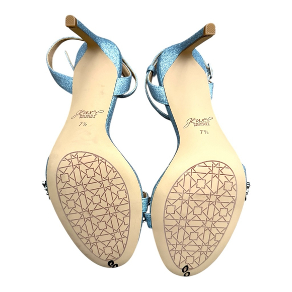 Jewel Badgley Mischka Light Blue Rhinestone Ankle Strap Heels Size 7.5 - Picture 6 of 7